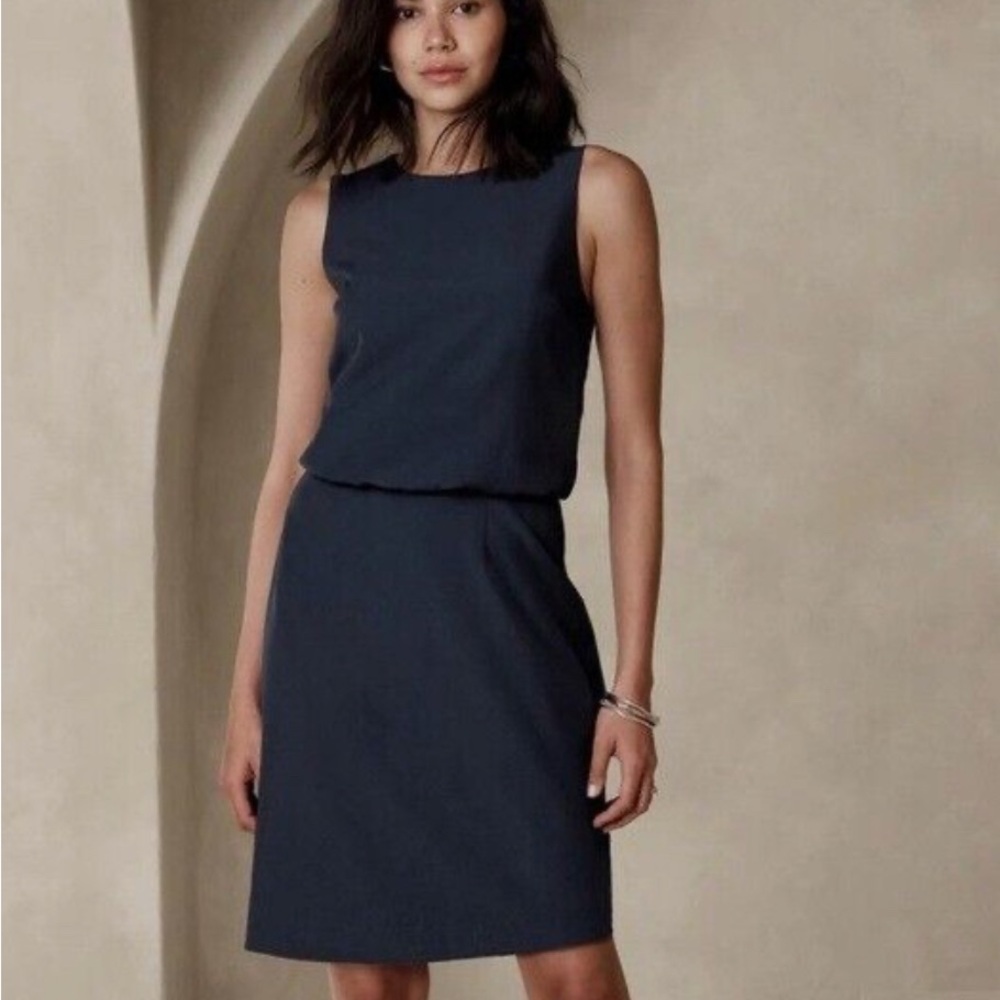 🆕Banana Republic Blue Sheath Midi Dress Crew Neck Sleeveless